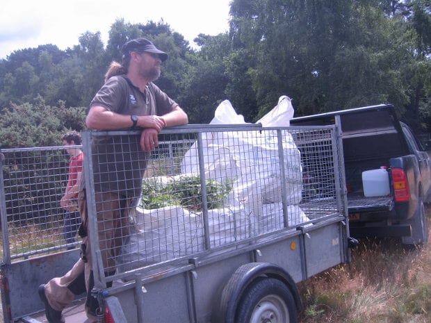 Andy and 3 builders' bags of bracken and other plant material in trailer