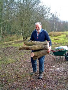 Geoffrey Moore carrying logs